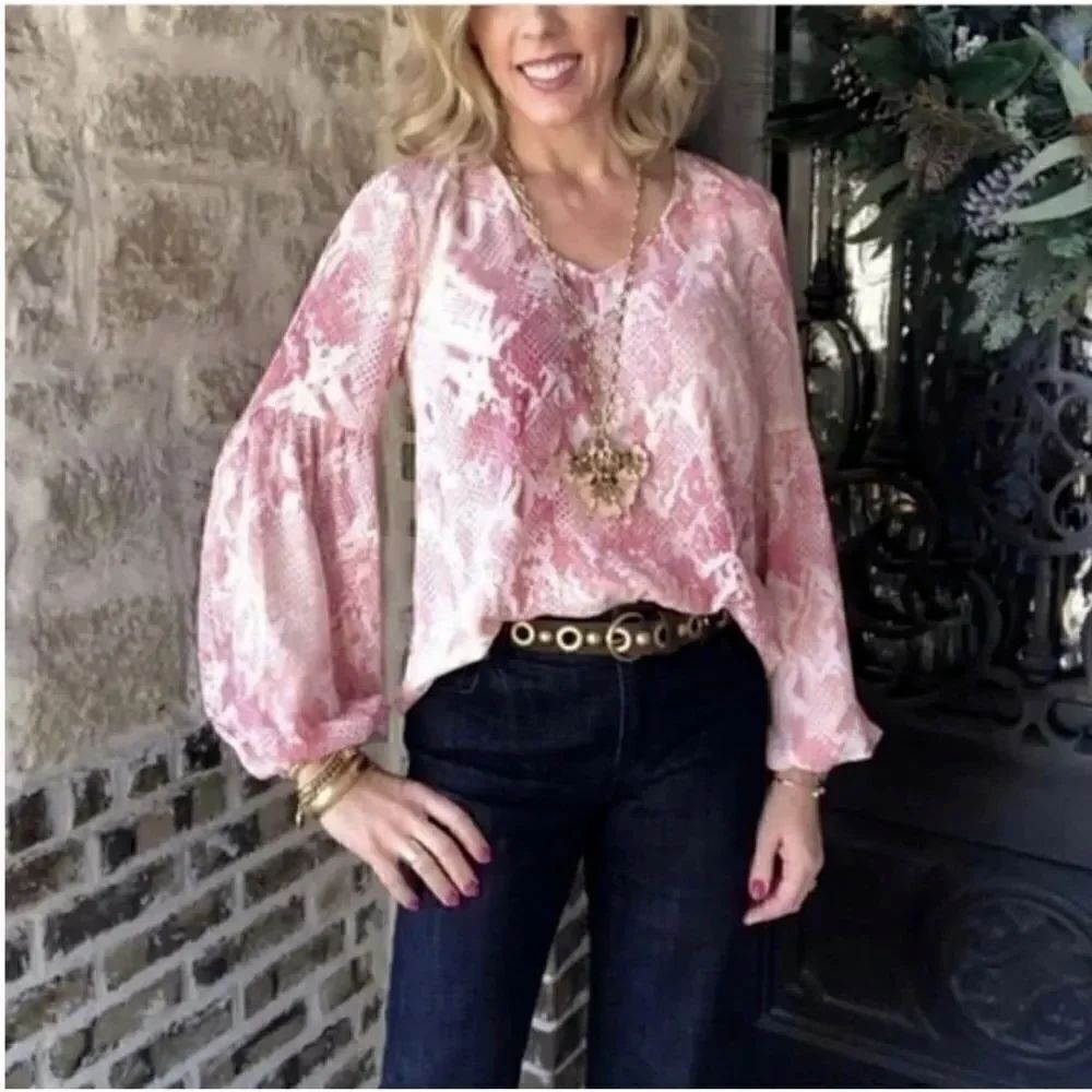 Cabi Pink & White Snake Print Blouse